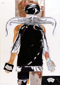 Stefan Voigt / Testsession 03 / Siebdruck, Montage a. Anatomie-Schautafel (Papier) / 118 x 84 cm / 2004